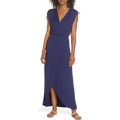 Fraiche By J Tie Shoulder Faux Wrap Maxi Dress, Blue