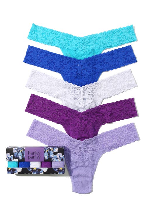 Shop Hanky Panky Assorted 5-pack Lace Low Rise Thongs In Purple/blue/white