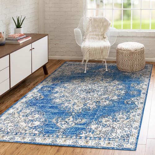 Jonathan Y Bohemian Flair Boho Vintage Medallion Area Rug In Blue/cream