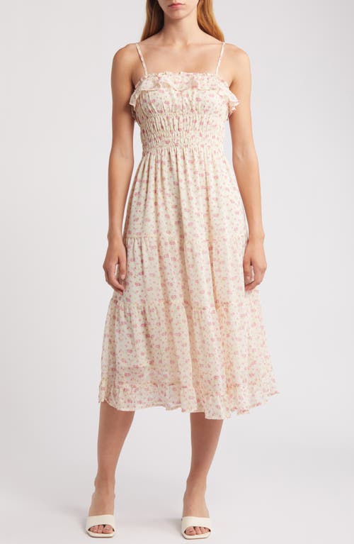 Floral Ruffle Midi Sundress in Cream Pink Floral