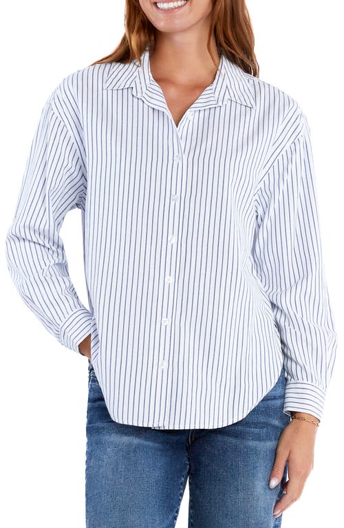 Shop Wash Lab Denim Slick Stripe Cotton Blend Button-up Shirt In Blue Stripes