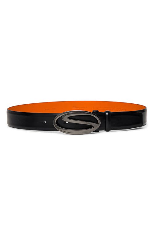 Santoni Reversible Logo Buckle Leather Belt Black at Nordstrom,