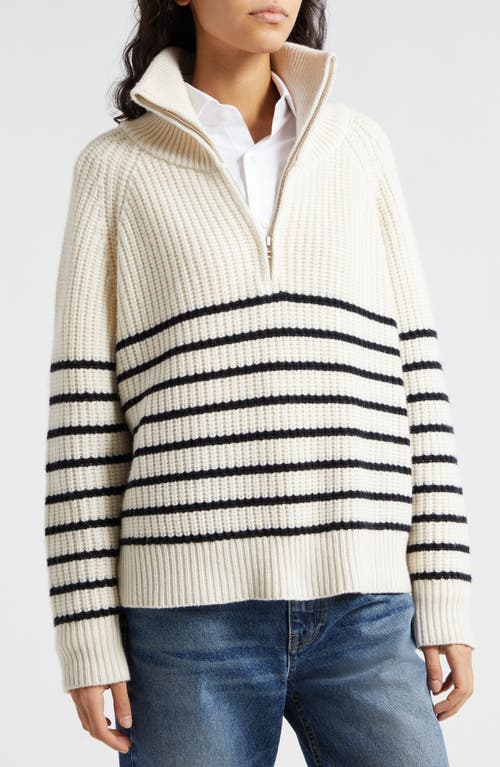 Shop Nili Lotan Amelina Half Zip Cashmere Sweater In Ivory/dark Navy Stripe