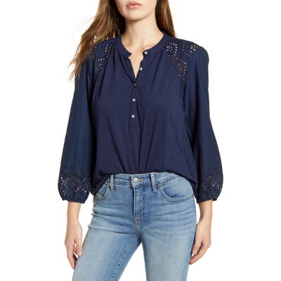 Lucky Brand Eyelet Sleeve Henley, Blue