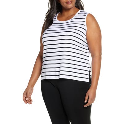 Plus Size Ming Wang Stripe Scoop Neck Knit Tank, White