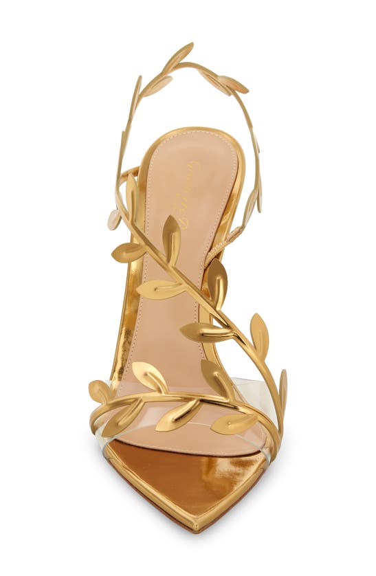 Shop Gianvito Rossi Flavia Leaf Pointed Toe Asymmetric Slingback Sandal In Gold