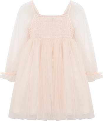 Long Sleeve Lace Babydoll Dress in Cream