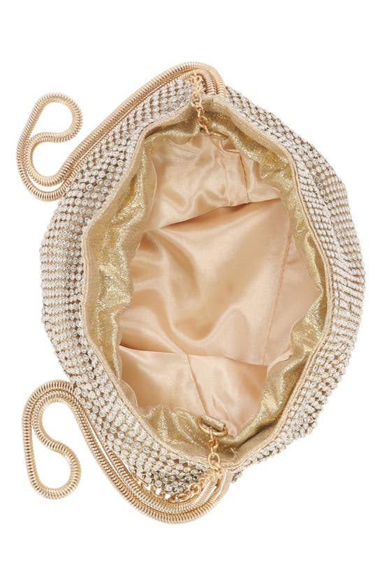 Jessica Mcclintock Maxine Drawstring Rhinestone Clutch In Light Gold