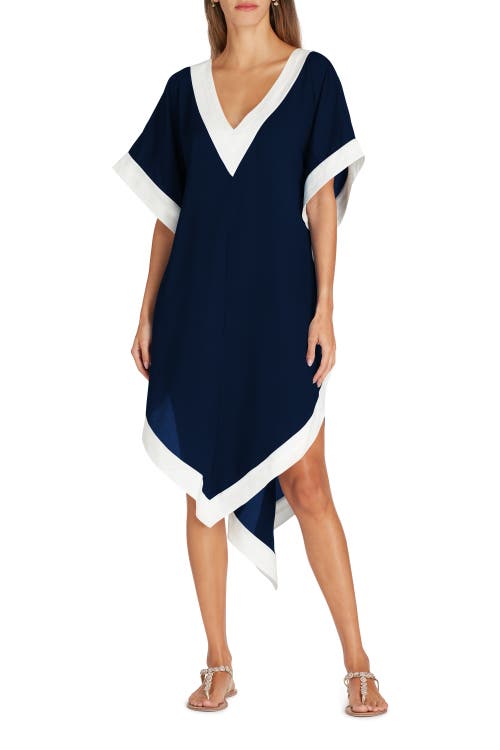 Shop Valimare Aria High-low Crepe De Chine Cover-up Dress In Navy Blue