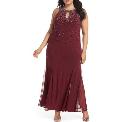Plus Size Morgan & Co. Rhinestone Trumpet Gown, Red