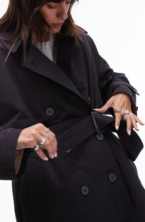 Shop Topshop High Pile Fleece Lined Trench Coat In Charcoal