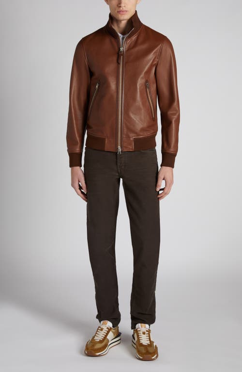 Shop Tom Ford Tumbled Leather Track Bomber Jacket In Kb292 Tan