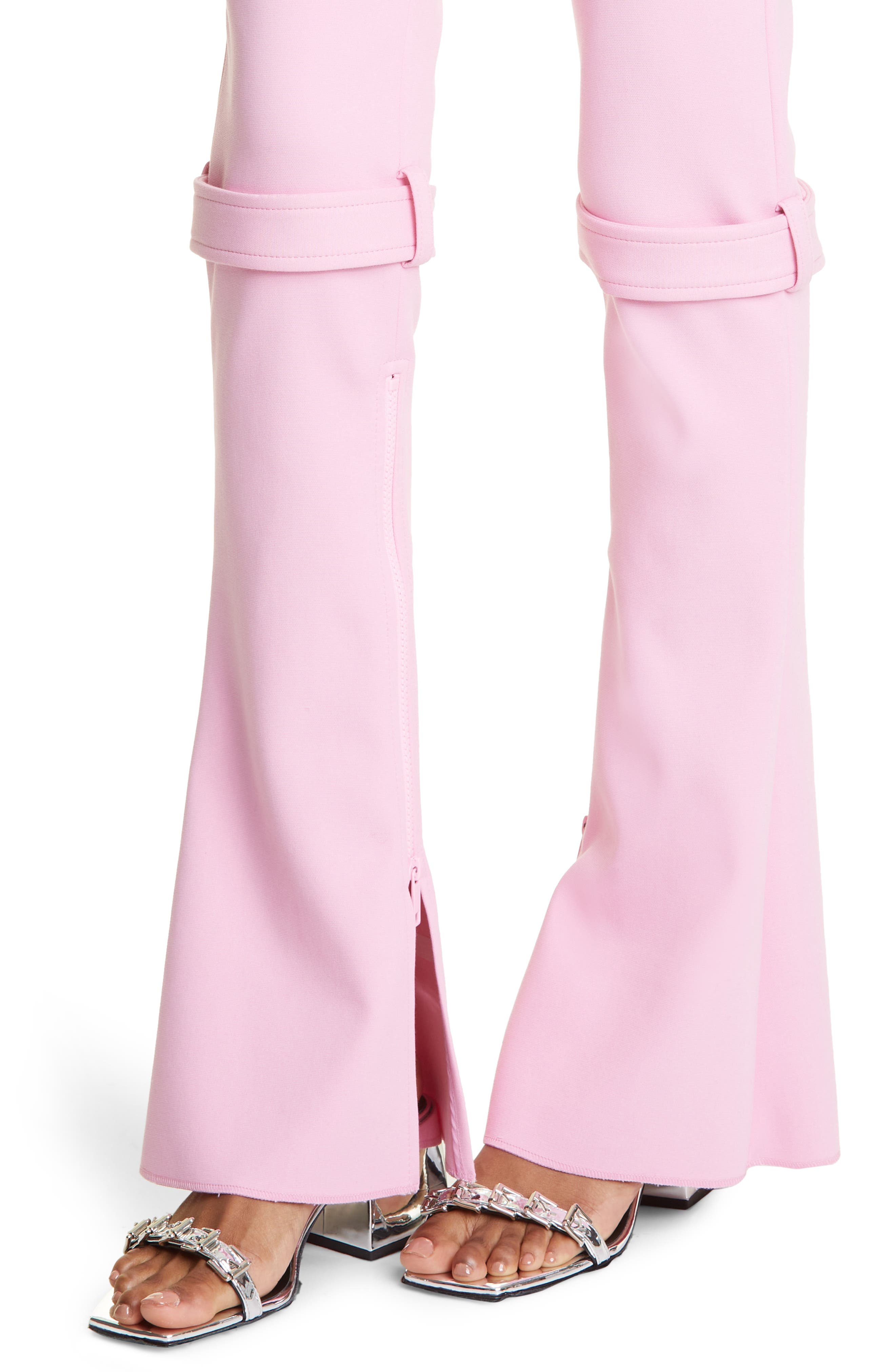 Courrèges Flare Strap Detail Stretch Crepe Pants in Pink