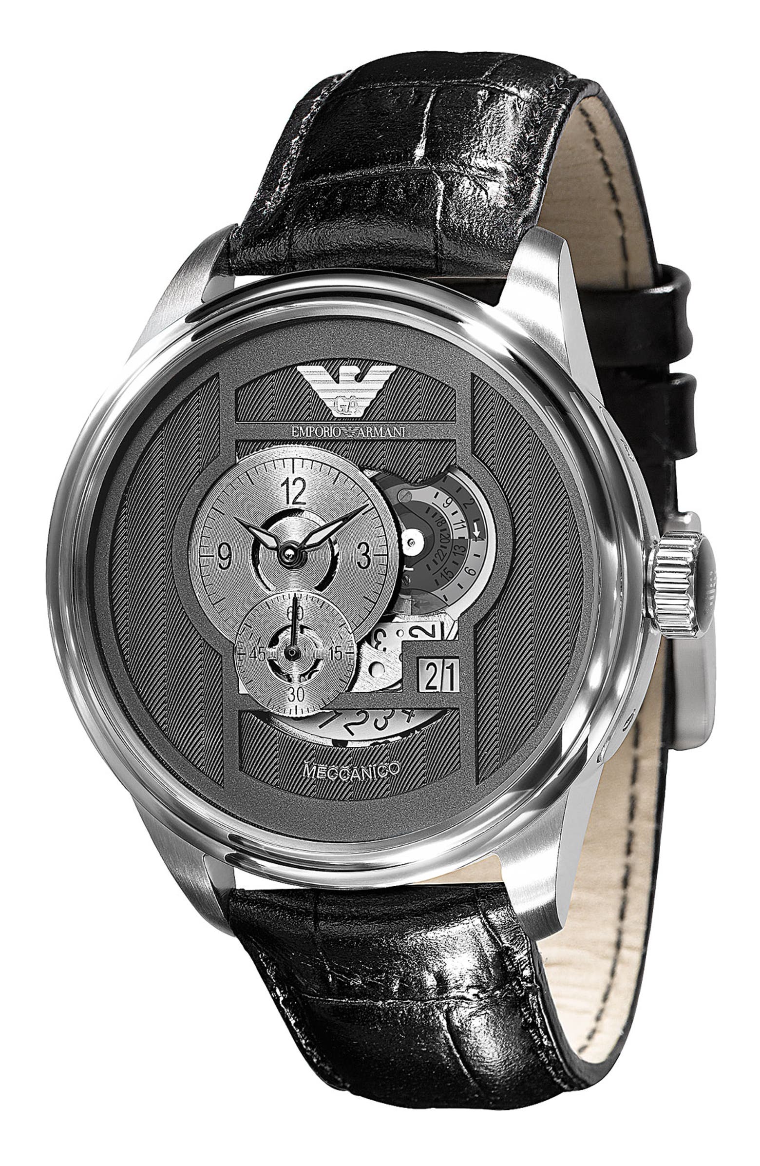 Emporio Armani Automatic Leather Strap Watch | Nordstrom