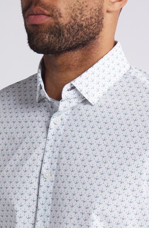 Shop Mizzen + Main Mizzen+main Leeward Trim Fit No Tuck Print Performance Button-up Shirt In Sea Spray Dotted Leaves