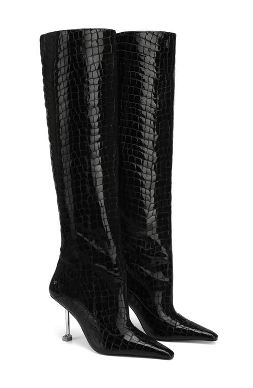 Shop Naked Wolfe Texas Croc Embossed Tall Boot In Black-croc Patent Leather