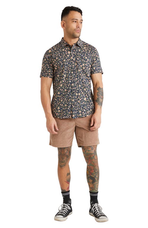 Shop Rvca Botanical Print Short Sleeve Button-up Shirt In Navy Marine