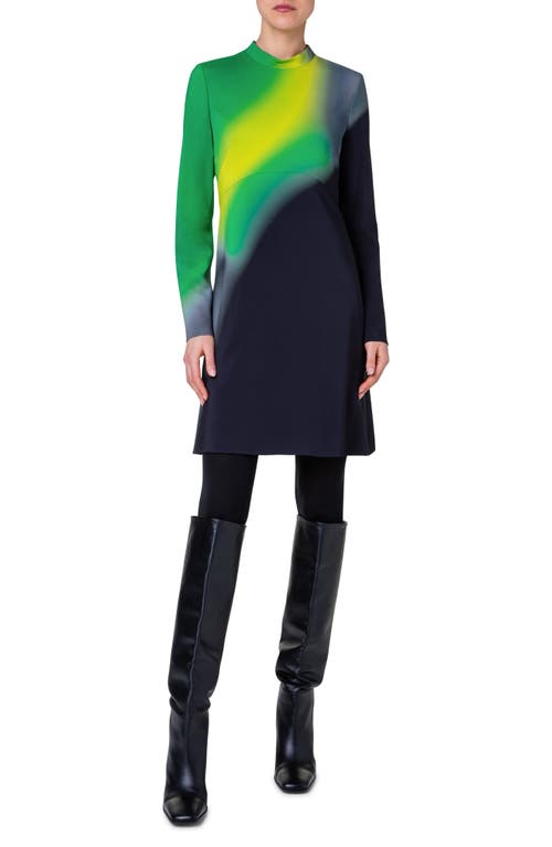 Akris punto Disco Laser Long Sleeve Stretch Crepe Dress 059 Tech-Green Multicolor at Nordstrom,