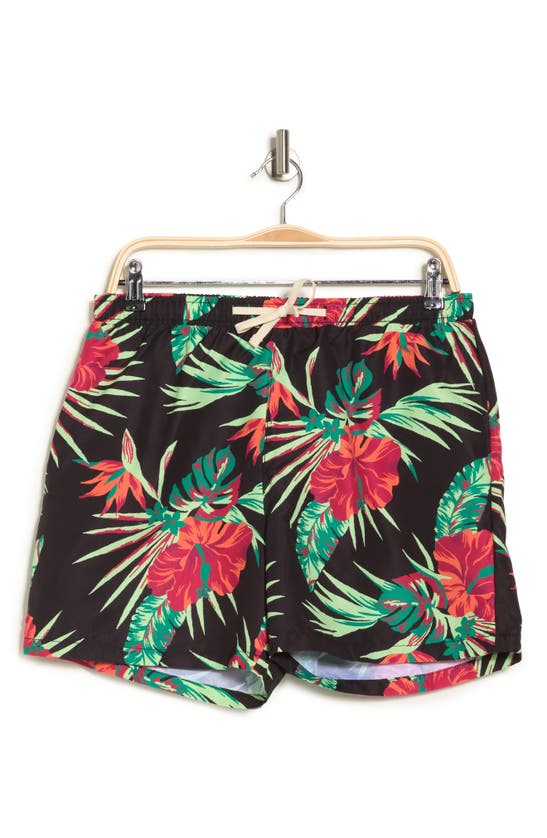 Abound Recycled 5" Volley Swim Shorts In Black Small Tropical
