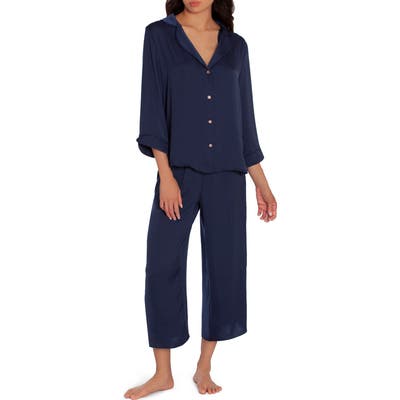 Midnight Bakery Hammered Satin Pajamas, Blue