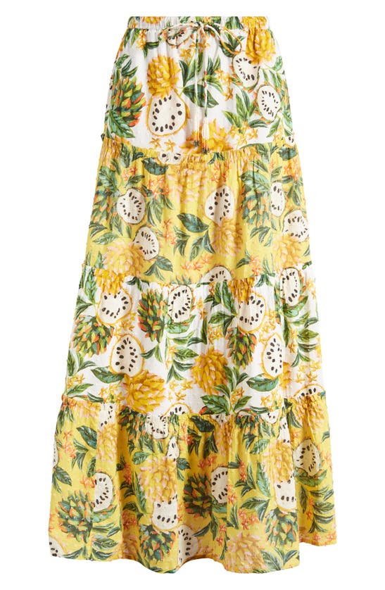 Shop Farm Rio Biriba Print Cotton Maxi Skirt In Biriba Yellow Biriba Off White