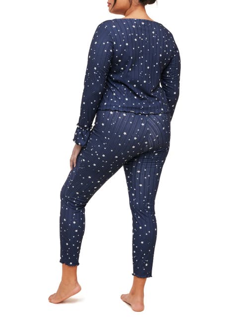 Adore Me Audra Pajama Long Sleeve Top & Legging Set In Novelty Blue
