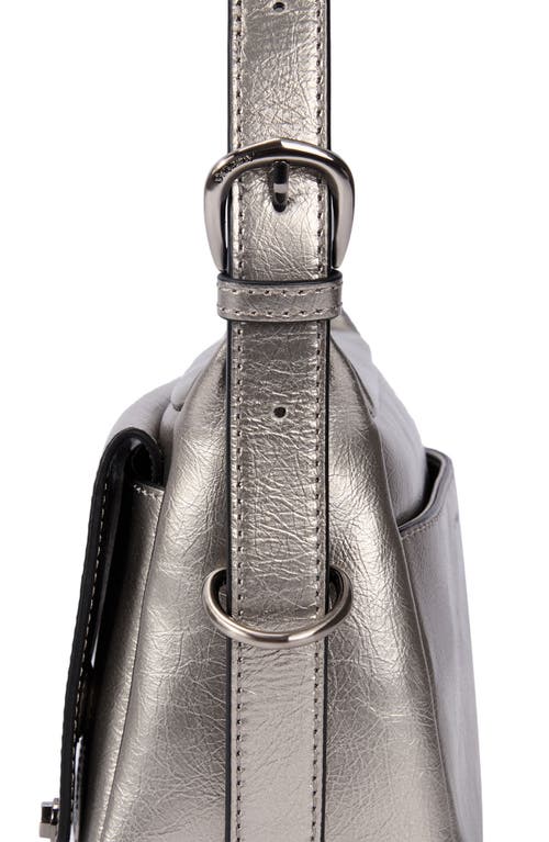 Shop Oryany Moto Leather Crossbody Bag In Pewter