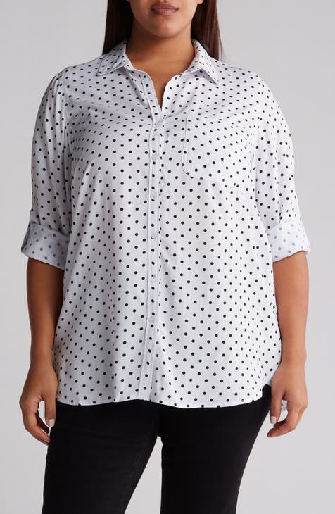 Elisa Polka Dot Button-Up Shirt (Plus)