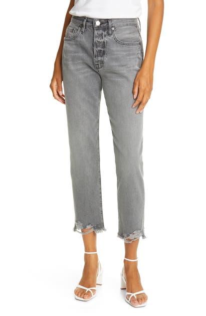 Click to view more detailed imagery on our partner's website Frame Le Original Chewed Hem High Waist Ankle Jeans In Acera Chew