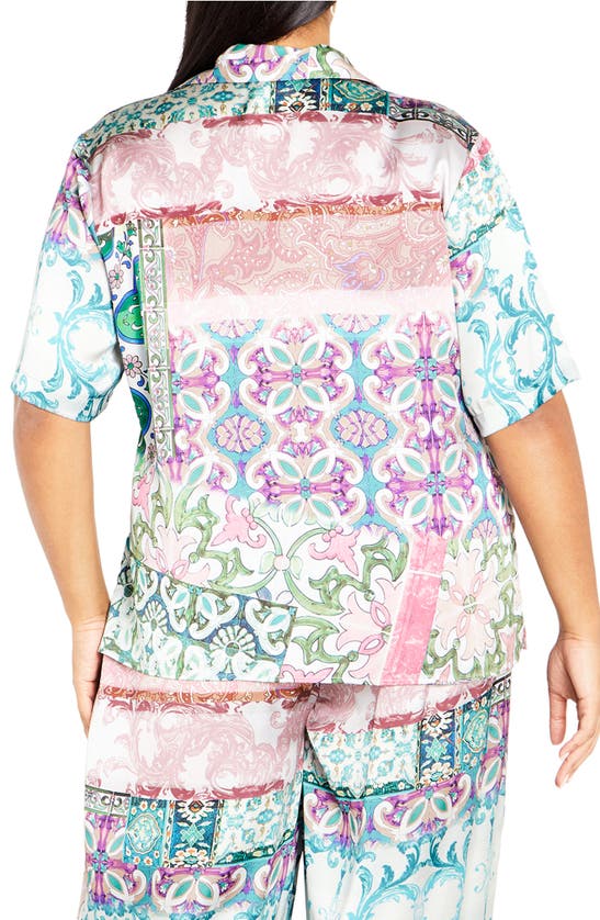Shop City Chic Paisley Satin Button-up Shirt In Paisley Tile