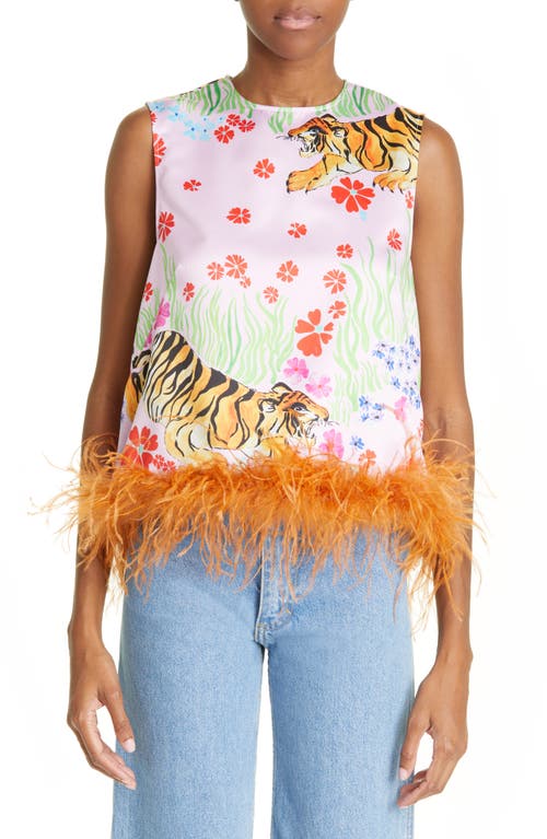 Dauphinette Fennel Tiger Blooms Feather Trim Tank