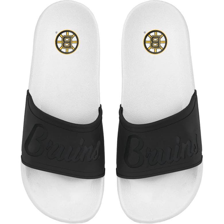 Foco Boston Bruins Script Wordmark Slide Sandals In White