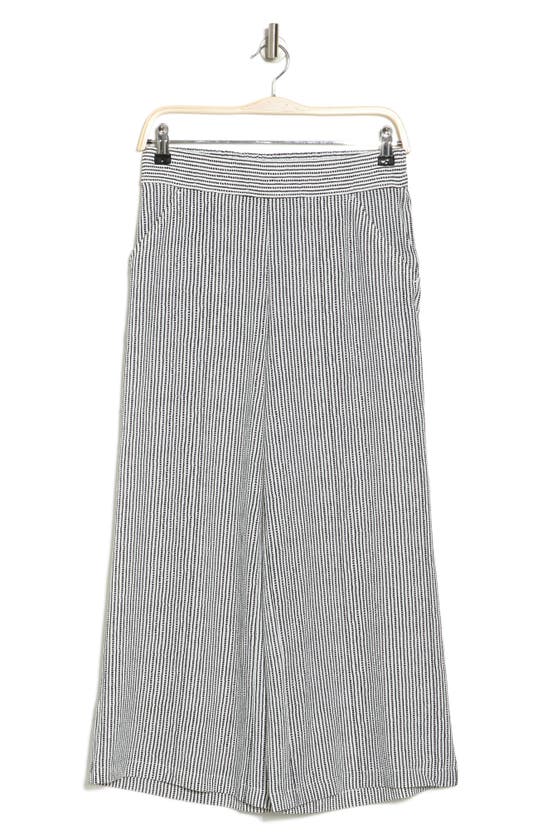 Max Studio Pull-on Crop Wide Leg Pants In Cream/ Black Stripe Dash