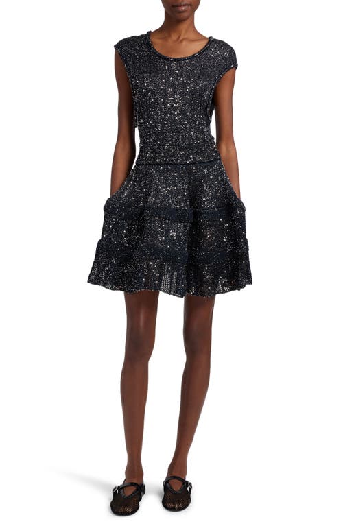 Shop Alaïa Sequin Crinoline Skater Dress In Marine/argent