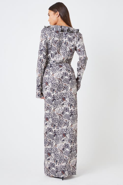 Shop Creea The Label Long Sleeve Ruffle Print Maxi Dress In Leopard