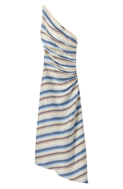 Shop A.l.c . Carolyn Stripe One-shoulder Linen Blend Dress In Isla Stripe