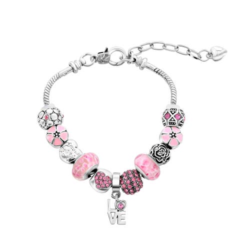 Donatello Gian "love" Pink Crystal Charm Bracelet In Pink