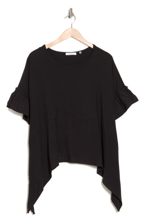 Patrizia Luca Ruffle Short Sleeve Sharkbite Hem Top In Black