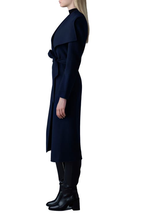 Shop Mackage Mai Wool Long Wrap Coat In Navy