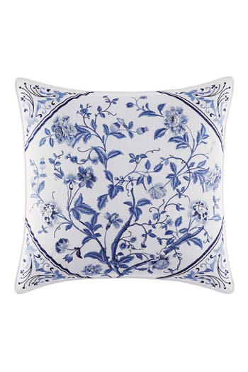 Laura Ashley Embroidered Decorative Pillow In China Blue