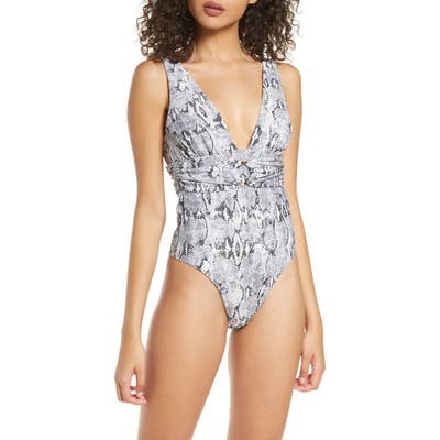Chelsea28 Belted Textured One-Piece Swimsuit, White