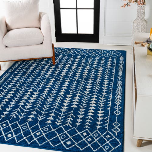 Jonathan Y Ziri Moroccan Geometric Area Rug In Navy/cream