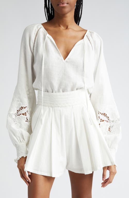 Ramy Brook Flora Long Sleeve Linen Top White Embroidered Boho at Nordstrom,