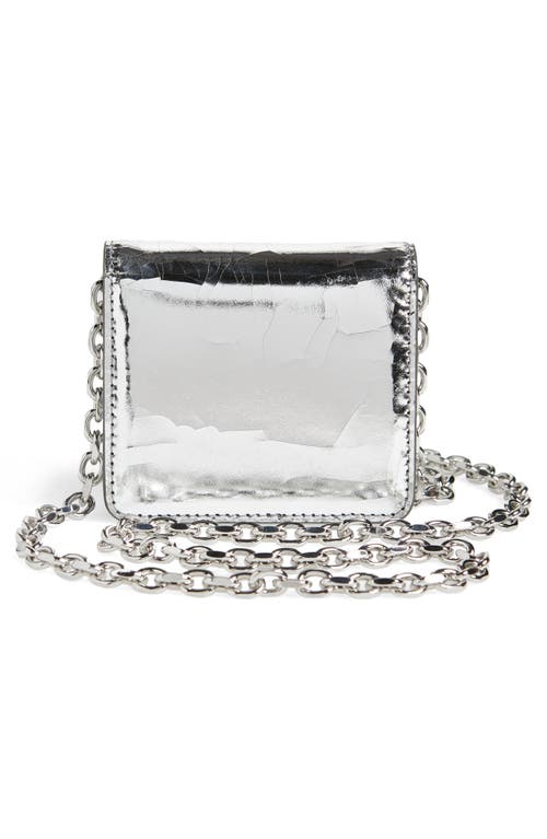 Shop Maison Margiela Small Bianchetto Painted Leather Wallet On A Chain In Silver/black