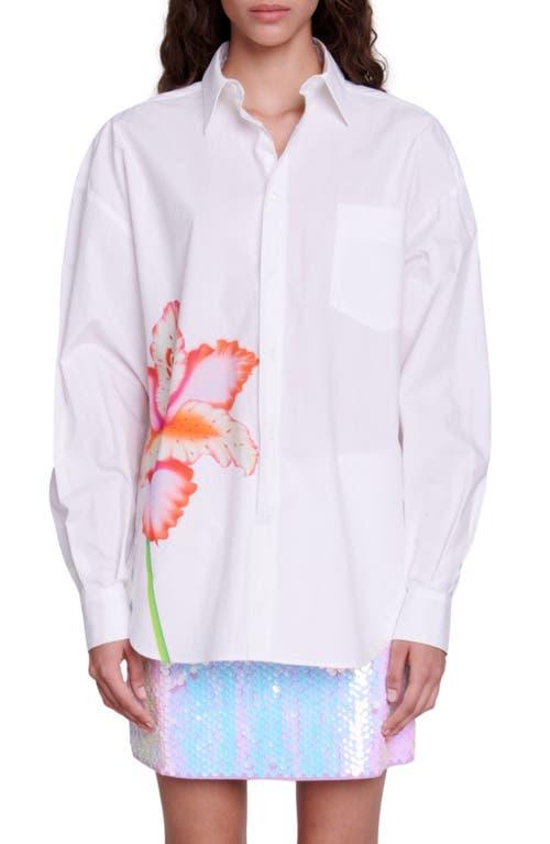 maje Placed Floral Cotton Button-Up Shirt White at Nordstrom,