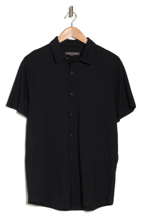 Shop Slate & Stone Short Sleeve Cotton Knit Button-up Shirt In Navy