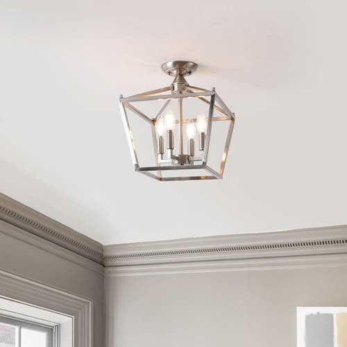 Jonathan Y Plains 4-light Iron Modern Farmhouse Led Flush Mount In Nickel