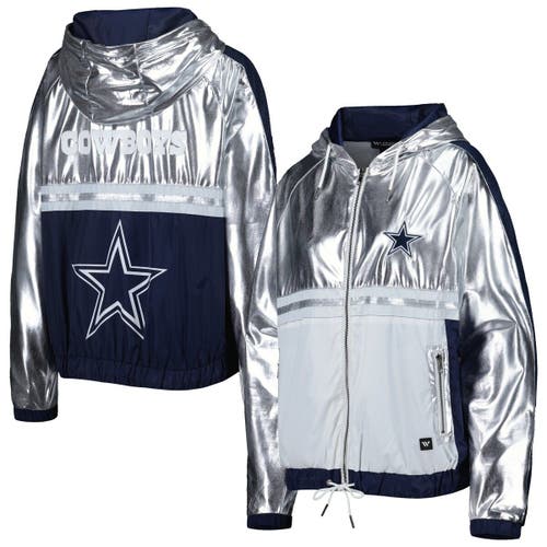 Women's The Wild Collective Silver/Navy Dallas Cowboys Raglan Full-Zip Track Jacket