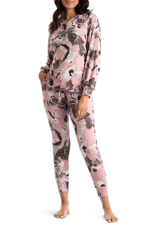 Juno Butterfly Hooded Top & Joggers Lounge Set in Pink