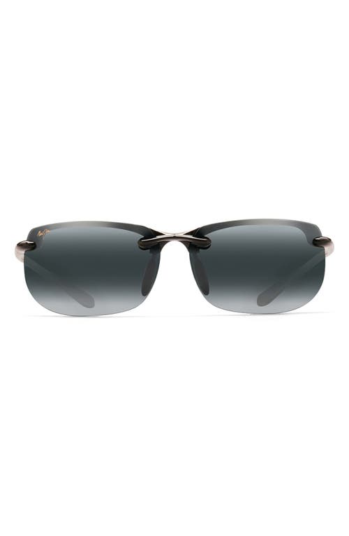 Maui Jim Banyans PolarizedPlus2 67mm Rectangle Sunglasses in Gloss Black /Neutral Grey